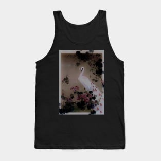 ORIENTAL JAPAN PAGODA STORK LOTUS CHINESE OIL PAINTING Tank Top